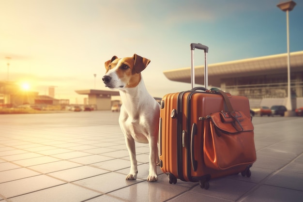 Dog luggage airport trip Animal canine Generate AI