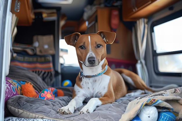 Dog Lying on Bed of Camper Van