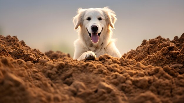 泥に横たわっている犬