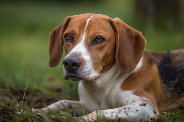 草むらに寝そべる犬 ジェネレーティブ AI