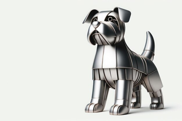 Dog made of metal on a clean background Space for text