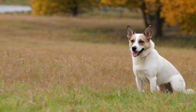 dog on a meadow during the day in autumn