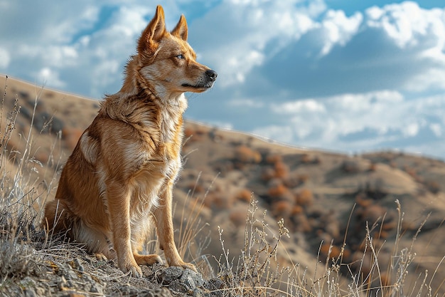 dog on meadow mountain wallpaper