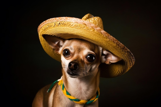 メキシコのソンブレロに乗った犬 シンコ・デ・マヨの祝日 AI 生成