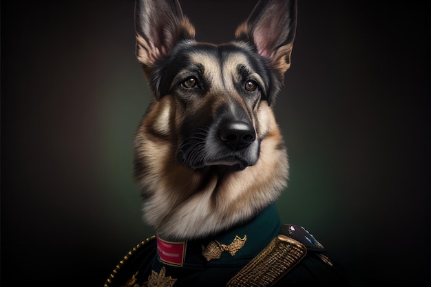 A dog in a military uniform