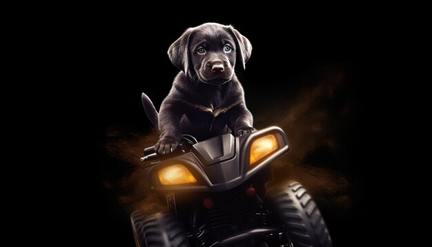 Photo a dog on a motorcycle with the words  a puppy  on the front