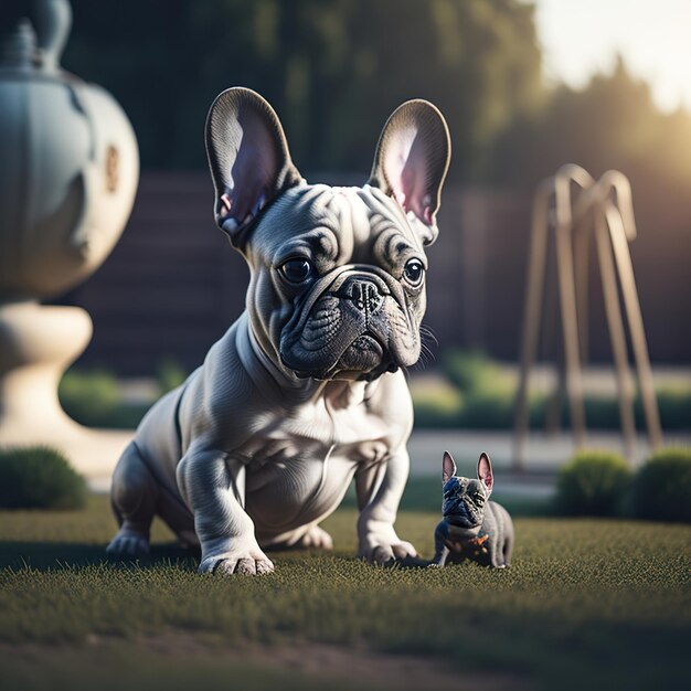 Photo a dog and a mouse are sitting on the grass.