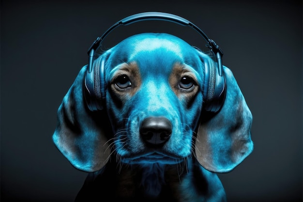 Dog music headphones blue tone