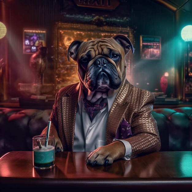 A dog in a night club