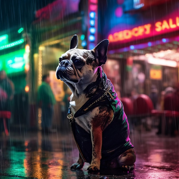 A dog in a night club