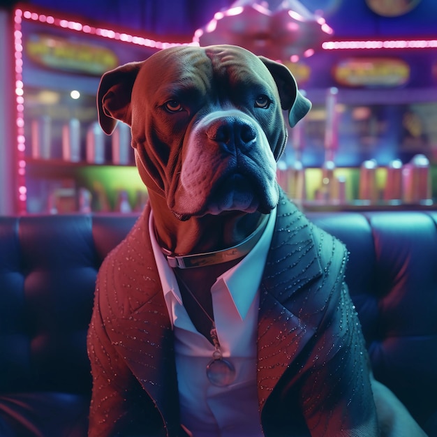 A dog in a night club