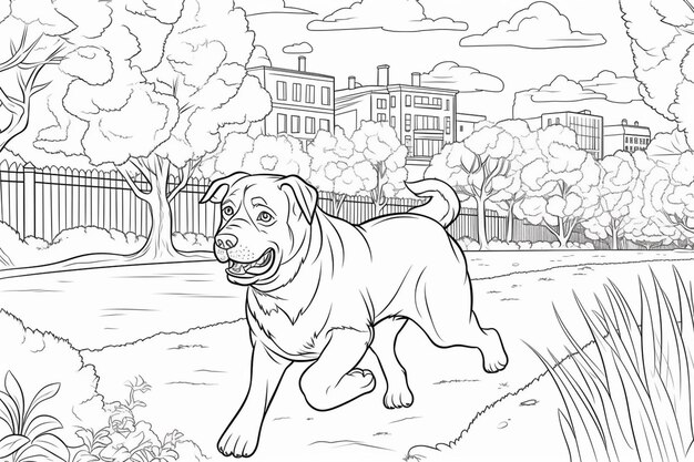Premium AI Image Dog In The Park Coloring Page premium-ai-image-dog-in-the-park-coloring-page
