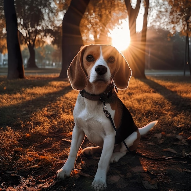 太陽を背にした公園の犬