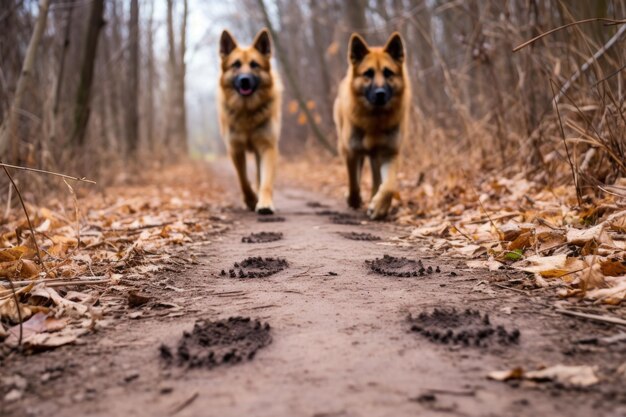 Foto impronte di zampe di cane su un sentiero per passeggiate