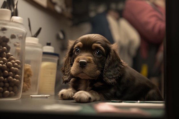 dog pet at the veterinarian office illustration generative ai