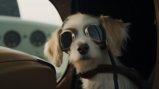 Photo a dog in a plane with a pirate hat and goggles