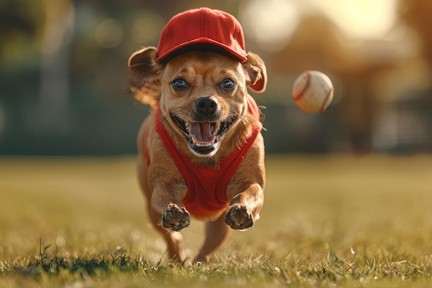 Фото Собака играет и носит бейсбольный мяч