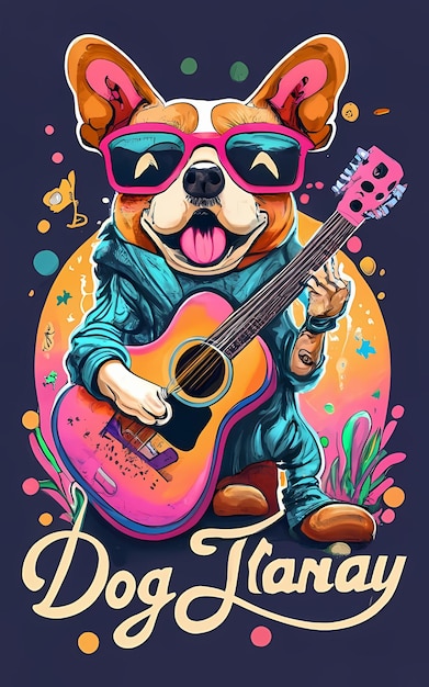 A dog playing a guitar