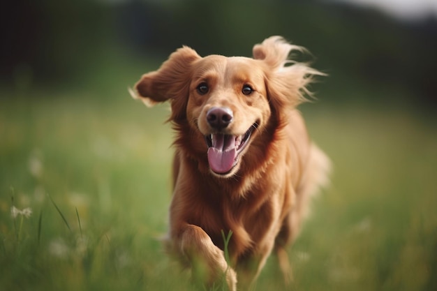 笑顔の外で遊ぶ犬