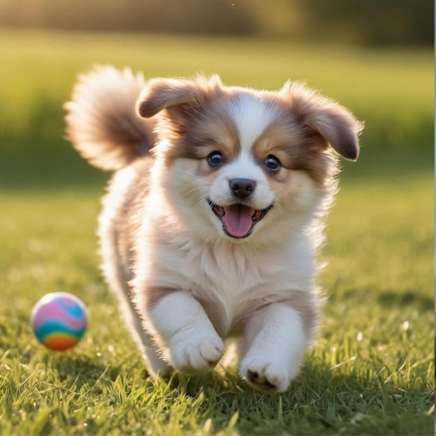 公園で遊ぶ犬 ペンブローク・コーギー