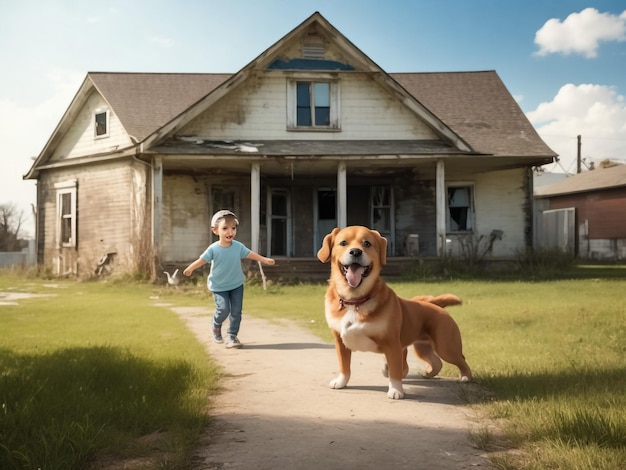 人間の家族と遊ぶ犬