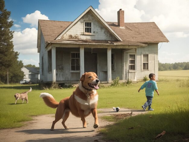 dog playing with human family