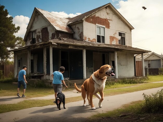 dog playing with human family