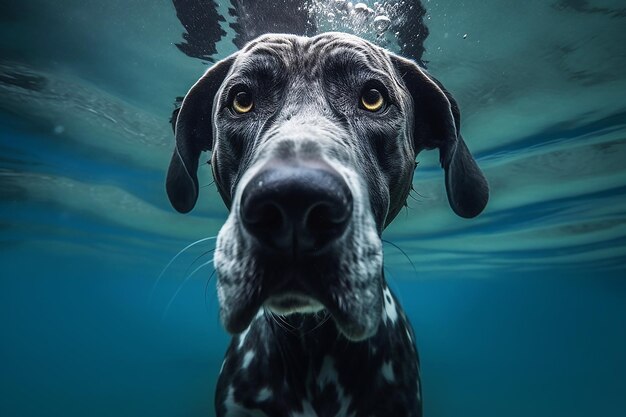 Photo dog in the pool underwater closeup created with generative ai technology