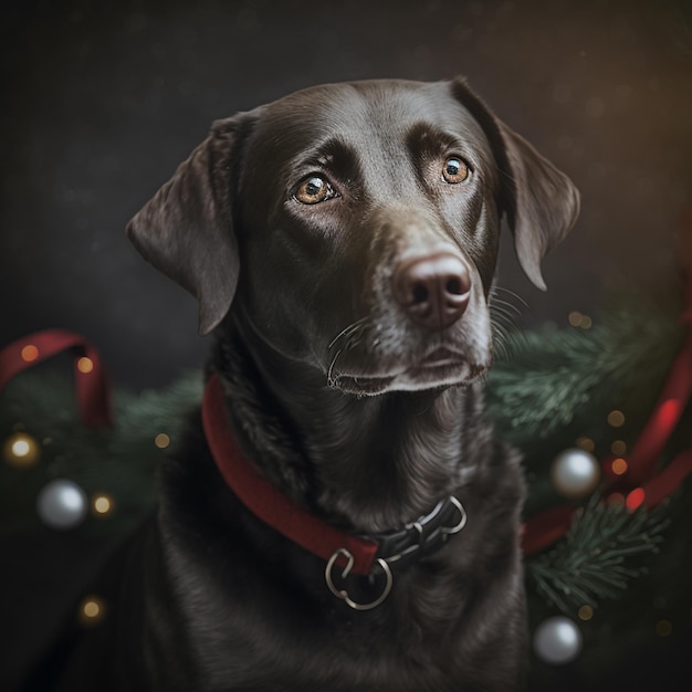 犬の肖像画のクリスマスの装飾の背景