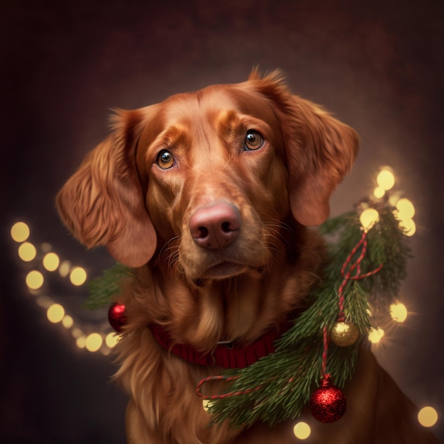 犬の肖像画のクリスマスの光の背景