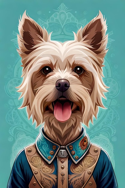 Собачий портрет собаки в синем пальто.