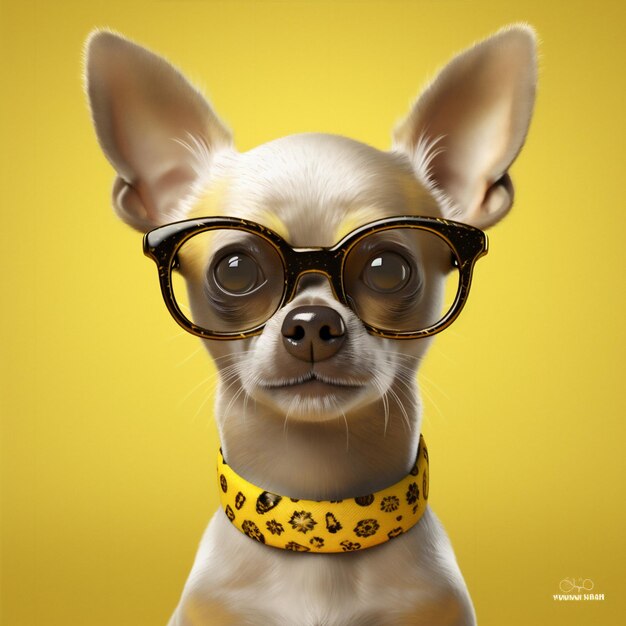 Dog portrait glasses chihuahua puppy animal background humor pet cute yellow Generative AI