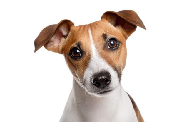 Dog portrait isolated on white background Jack Russell Terrier looking at camera