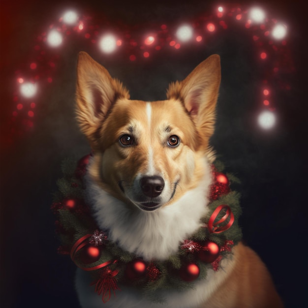 犬の肖像画のメリー クリスマスと幸せな冬の休日