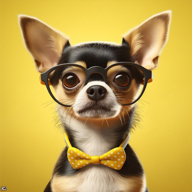 개 초상화 애완 동물 치와와 귀여운 배경 안경 동물 노란색 강아지 혈통 Generative AI