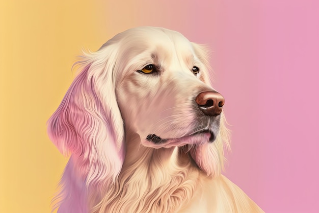 Dog portrait pink and yellow pastel colors copy space Generative AI