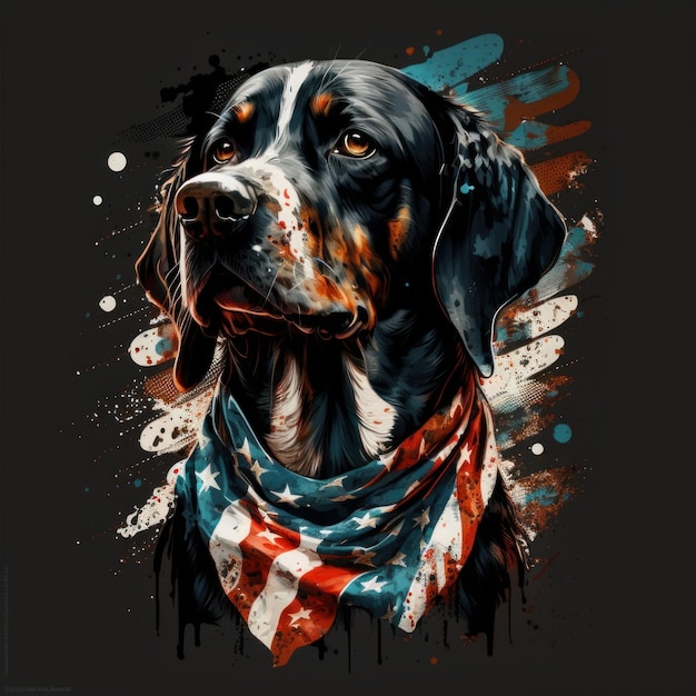 Photo dog portrait with american flag on black background generative ai illustration