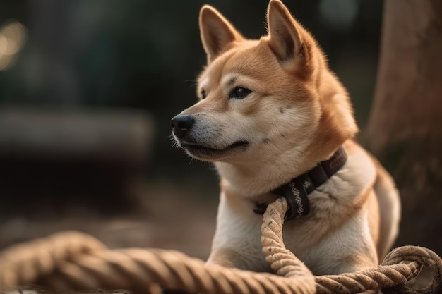 Dog pulling the rope in a side view Generative AI