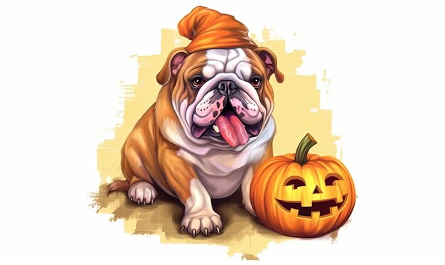 Photo dog pumpkin halloween on white background