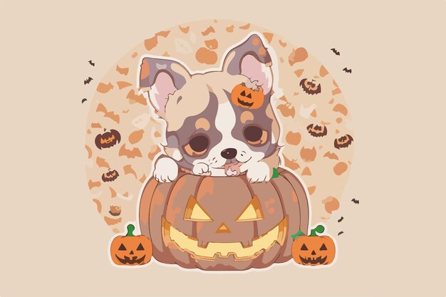 a dog in a pumpkin with the words dog on it