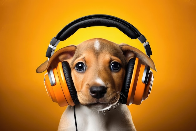 Dog puppy in headphones music equalizer