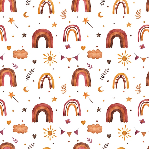 Dog and rainbow Watercolor patternSeamless pattern