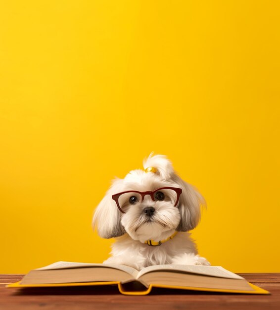 Photo dog reading book banner generate ai