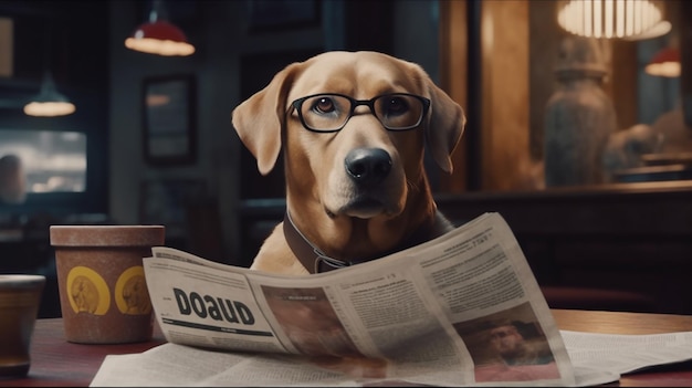 dog reading a newspaper
