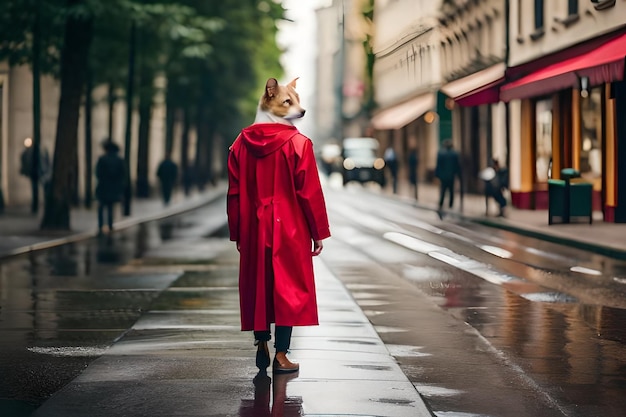 Foto un cane con un cappotto rosso con un cane sulla schiena.