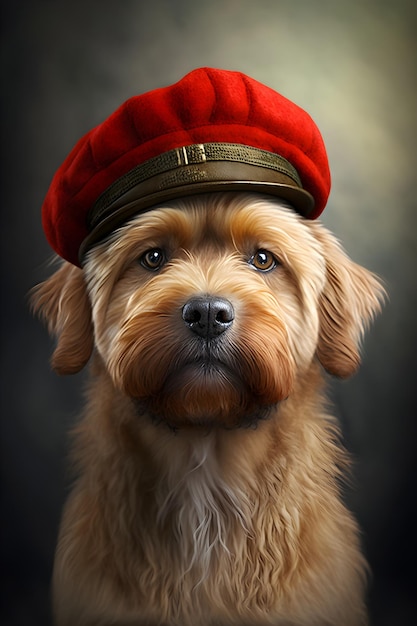 Foto un cane con un cappello rosso