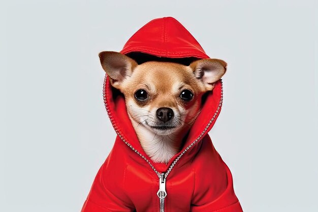 Dog on a red hoodie