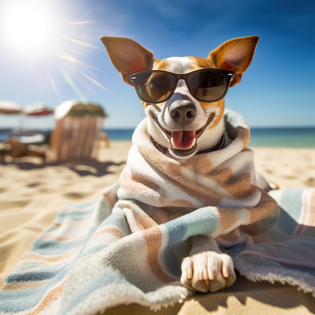 Dog relaxes at the beach