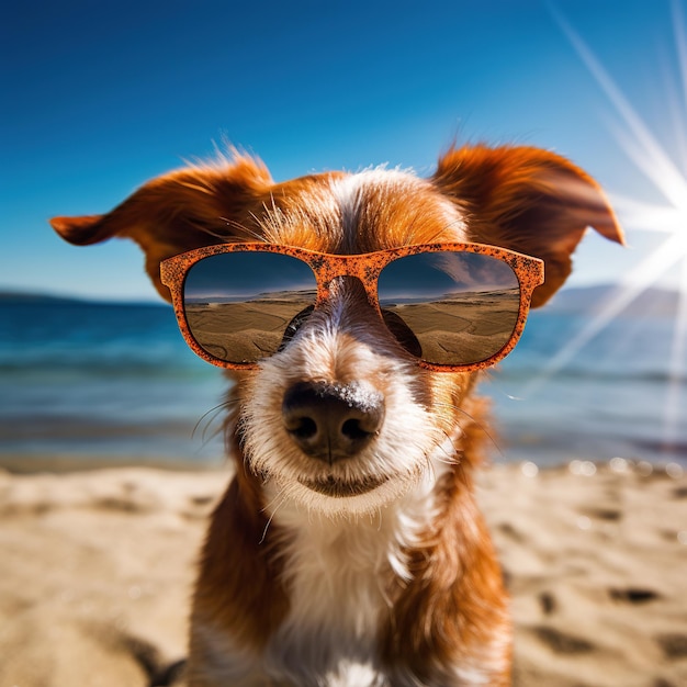 Dog relaxes at the beach