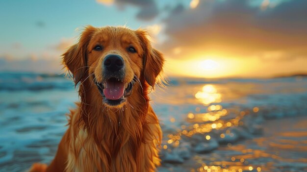 海辺のビーチでリラックスする犬